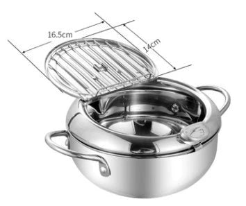 Telescopic stainless steel frying basket with removable thermometer, suitable for gas and induction cooking
