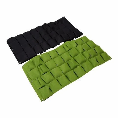 Wall mount hanging planting bags for vertical gardening in green and black