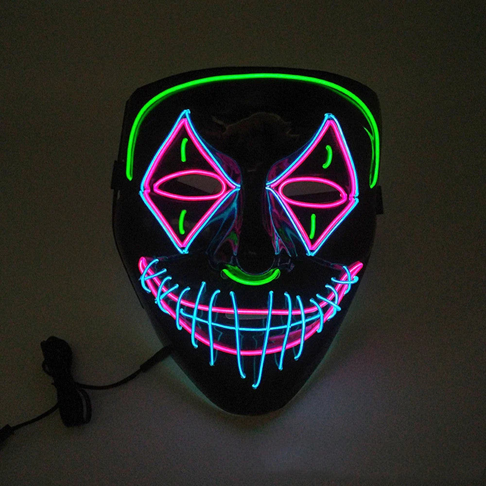 Halloween LED Glowing Mask in pink and green with EL cold light technology