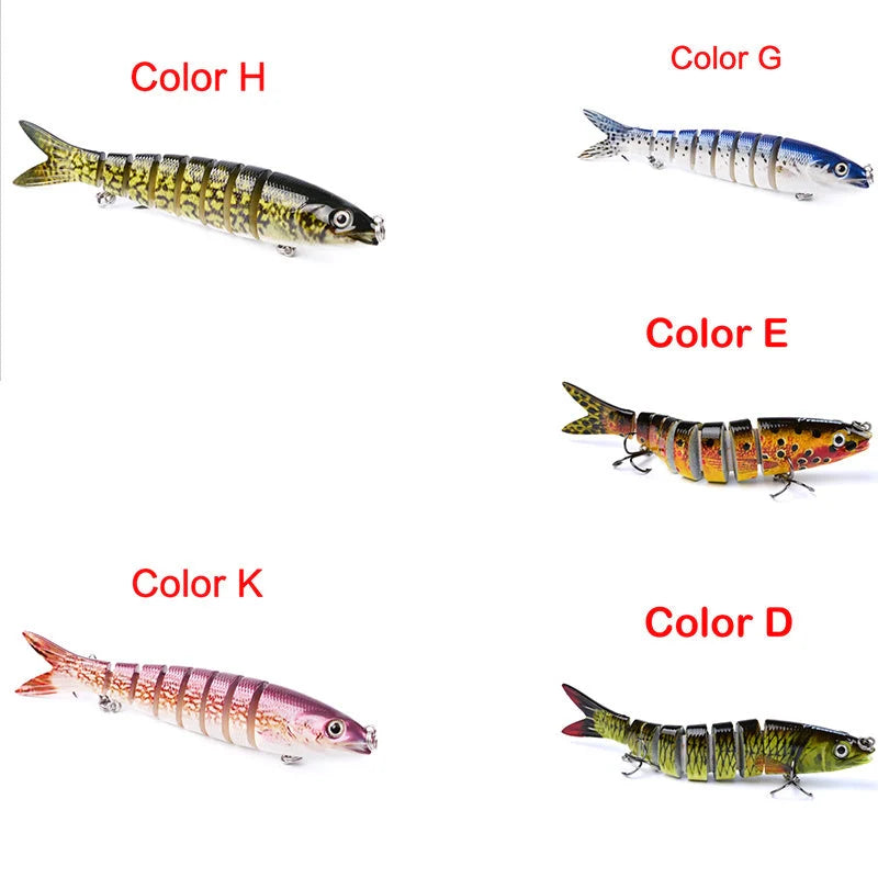 Multi-jointed pike fishing lure with steel ball weight system for enhanced throwing distance