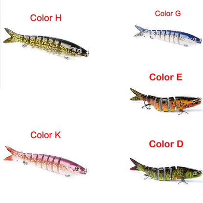 Multi-jointed pike fishing lure with steel ball weight system for enhanced throwing distance