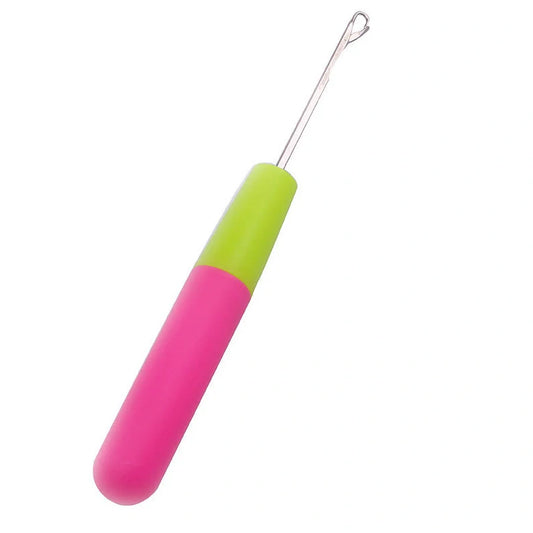 Yellow pink crochet needle with plastic handle and metal hook for dreadlock weaving