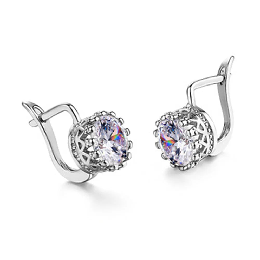 Korean retro crown ear clips in copper with white diamond detailing, rose gold and white gold colour options