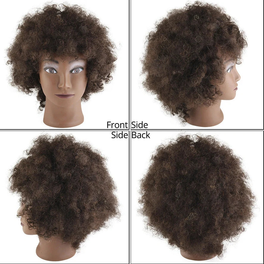 Black human hair wig with natural hairline and short fluffy hairstyle