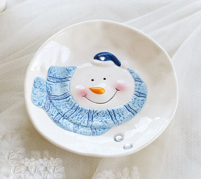Christmas ceramic ornaments and snowman tableware set in porcelain with cartoon animations