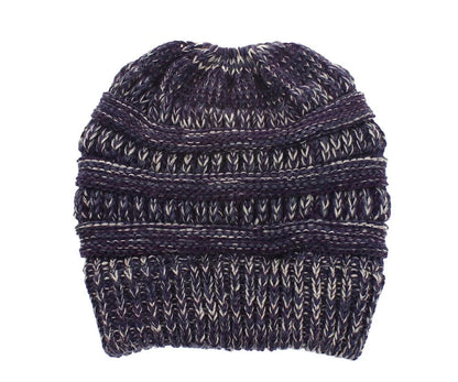 Mixed colour knitted wool hat for ladies with ponytail opening, available in various colours
