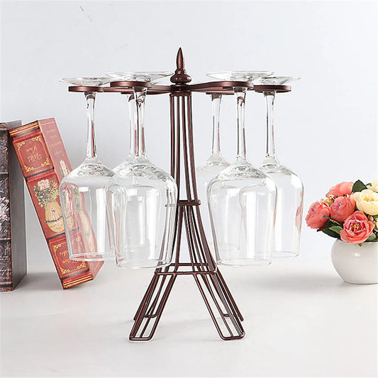 Sturdy iron wine glass holder in bronze, dimensions 26x15x33cm, ideal for home and hospitality use.