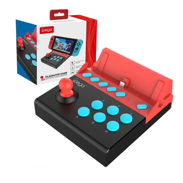Fighting stick gaming controller for N Switch in black, with joystick and eight action buttons, model PG-9136
