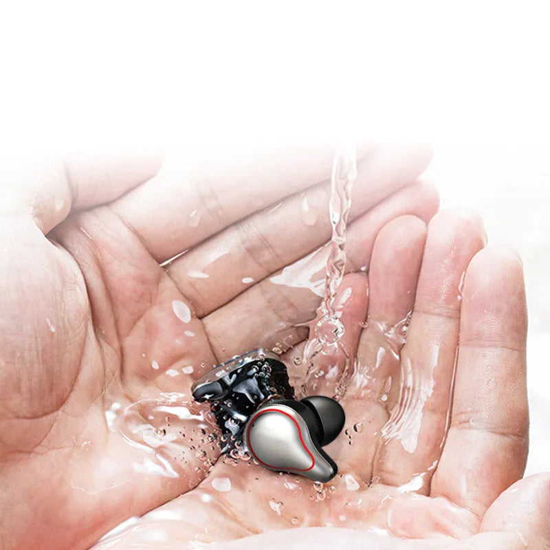Black and blue in-ear Bluetooth wireless earbuds with an earplug-style design.