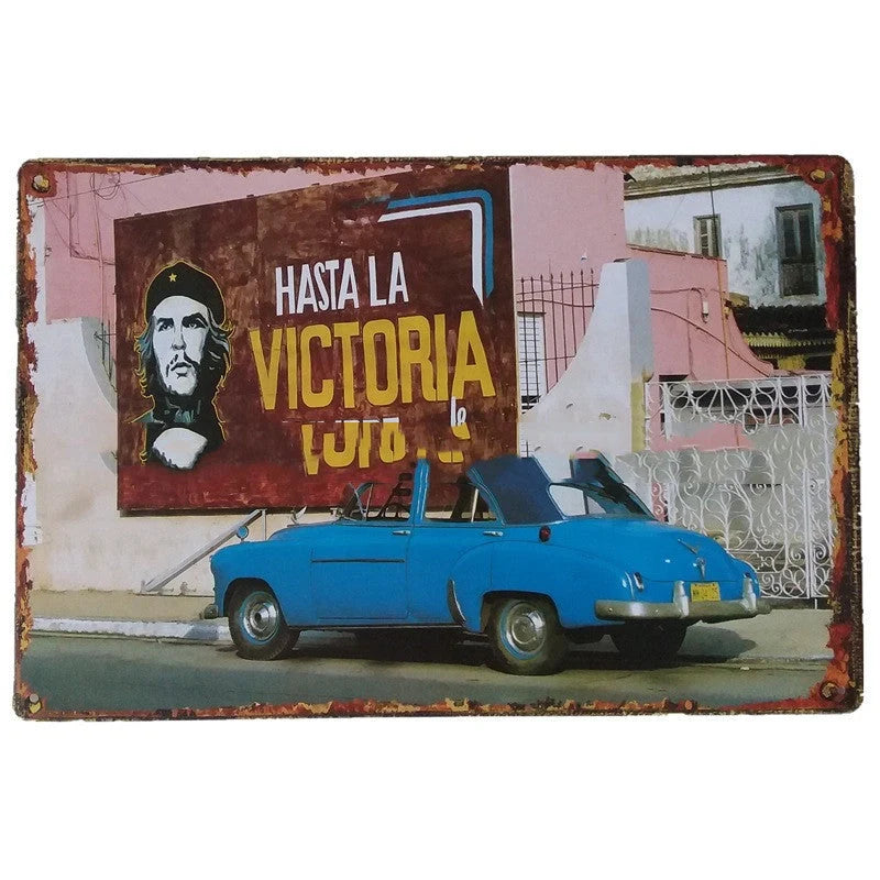 Retro tin painting metal crafts with car and motorcycle patterns in vibrant colours