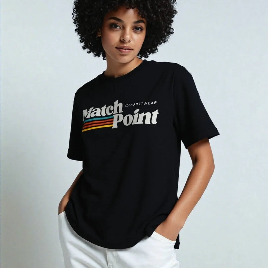 Black men's short sleeve tee shirt with a printed text pattern on the front.