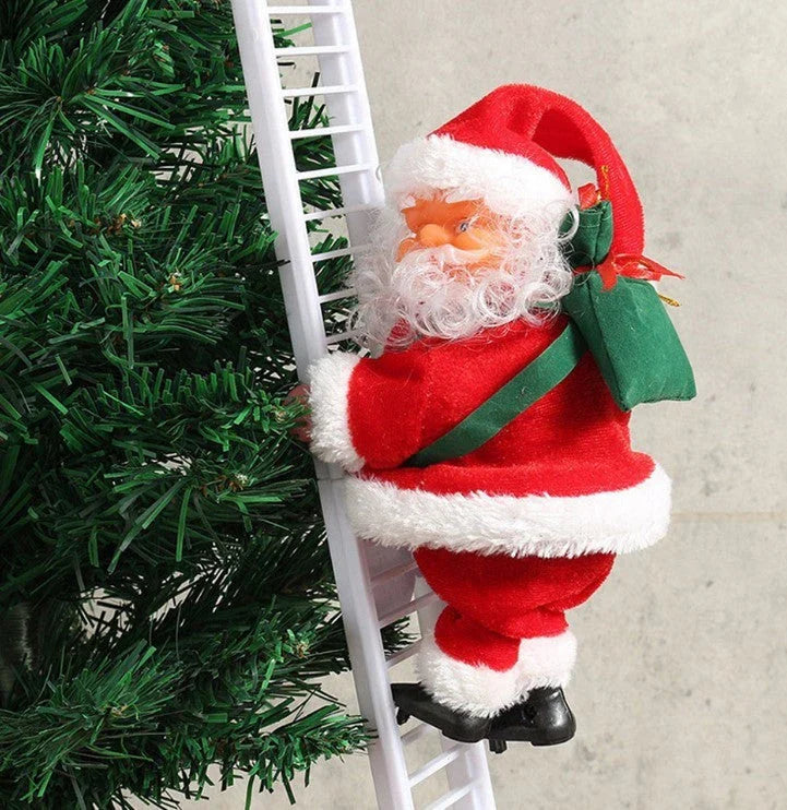 Magical musical climbing Santa Claus doll decoration with red ladder, playing holiday music