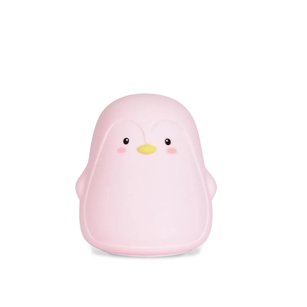 White silicone and ABS penguin-shaped rechargeable night light with USB cable