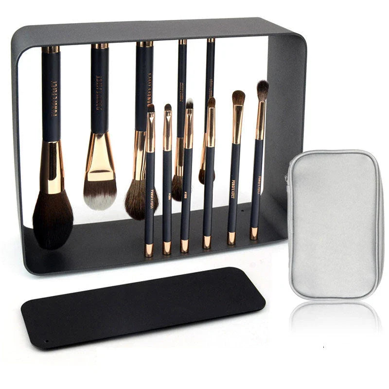 Fashion Magnet Makeup Brush Set with real hair bristles and black gold design