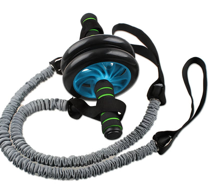 Blue latex abdominal wheel auxiliary pull rope extended to 100cm with rings for handle and foot attachment