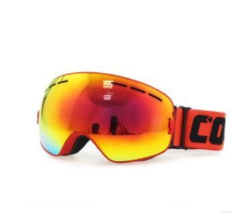 Premium ski goggles with wide spherical lens, anti-fog coating, and adjustable strap for winter sports activities