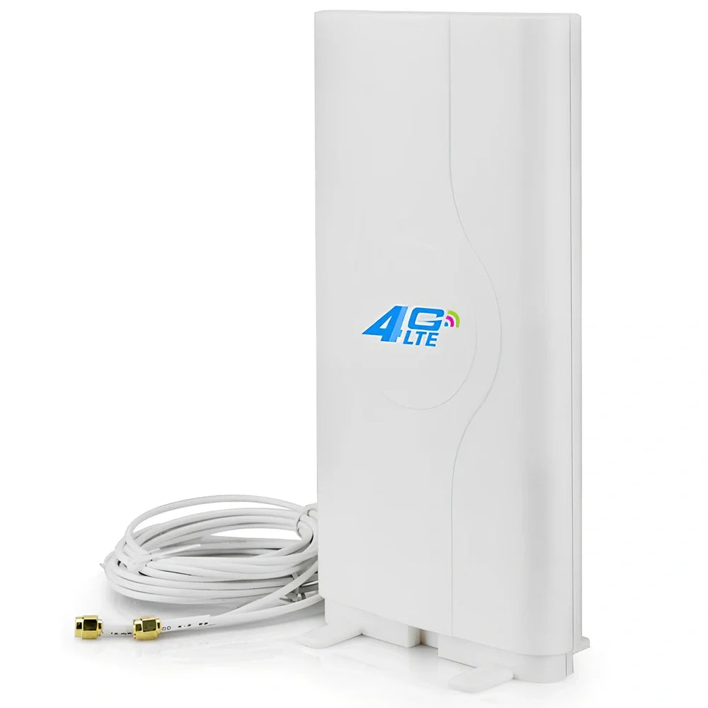 White B593B880 router antenna with 49 dB gain, 700-2700 MHz range, SMA/TS-9/CRC9 connectors for signal boost