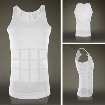 Men's black and white tummy shaping vest with U-neck design