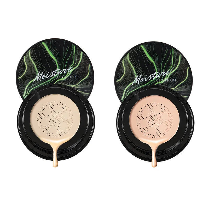 Air cushion BB cream foundation concealer in compact case with mushroom sponge, Ivory 01 and Natural 02 shades