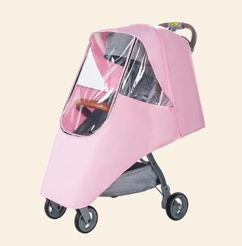 Universal baby stroller cover in blue, gray, and pink options