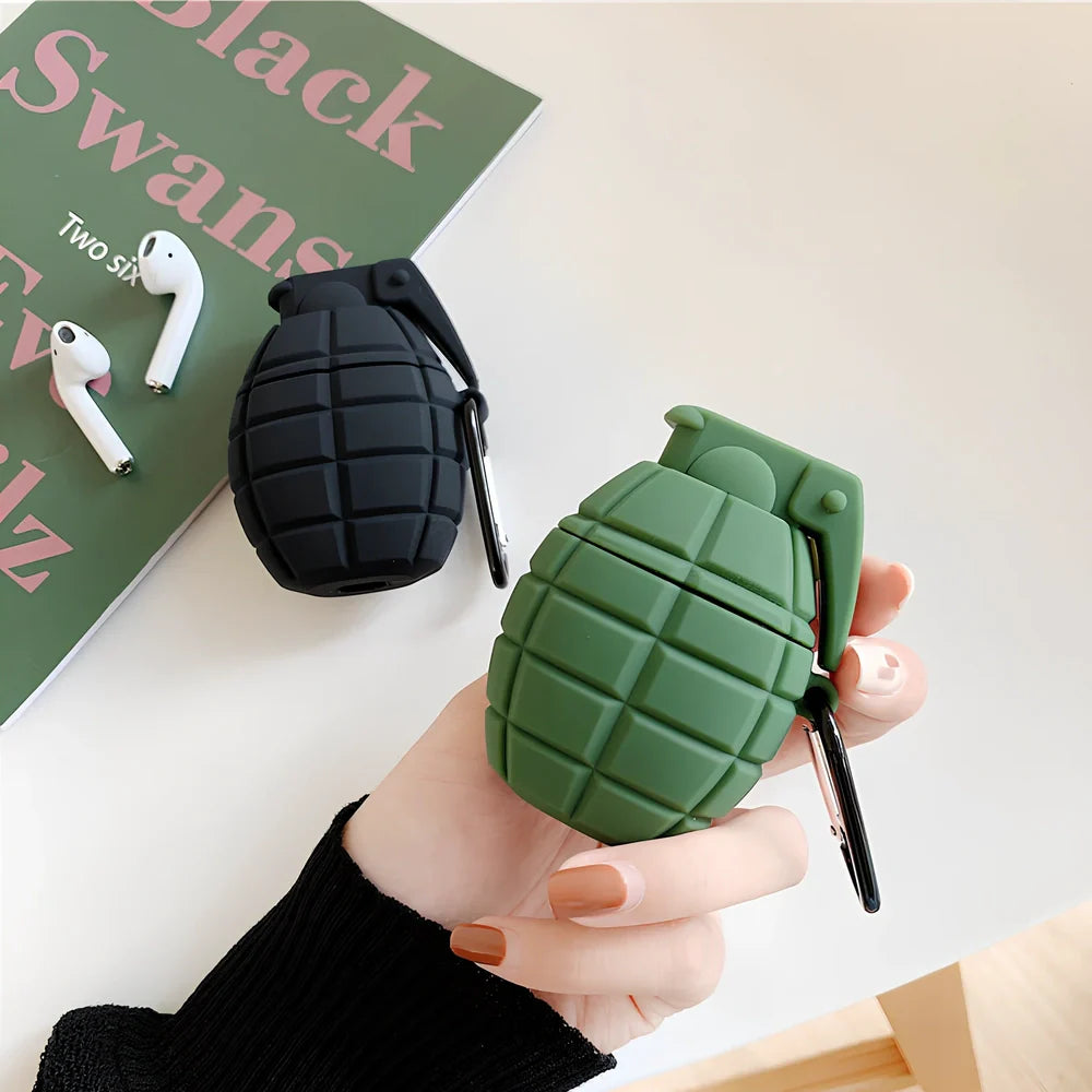 Cartoon silicone protective case for AirPods in black or green, soft material, 6.5cm length, drop-resistant cover