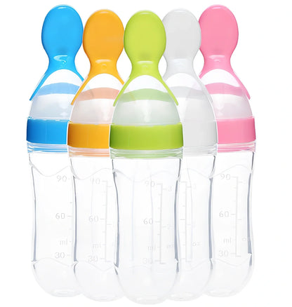 Blue baby spoon bottle feeder, 120ml capacity, food-grade silicone and PP, for 3 months semi-liquid feeding