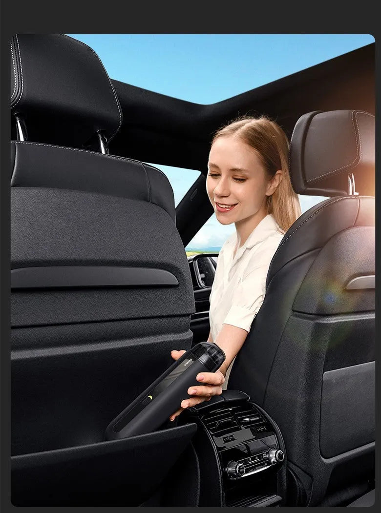 BASEUS black wireless handheld car vacuum cleaner with blower hose attachment