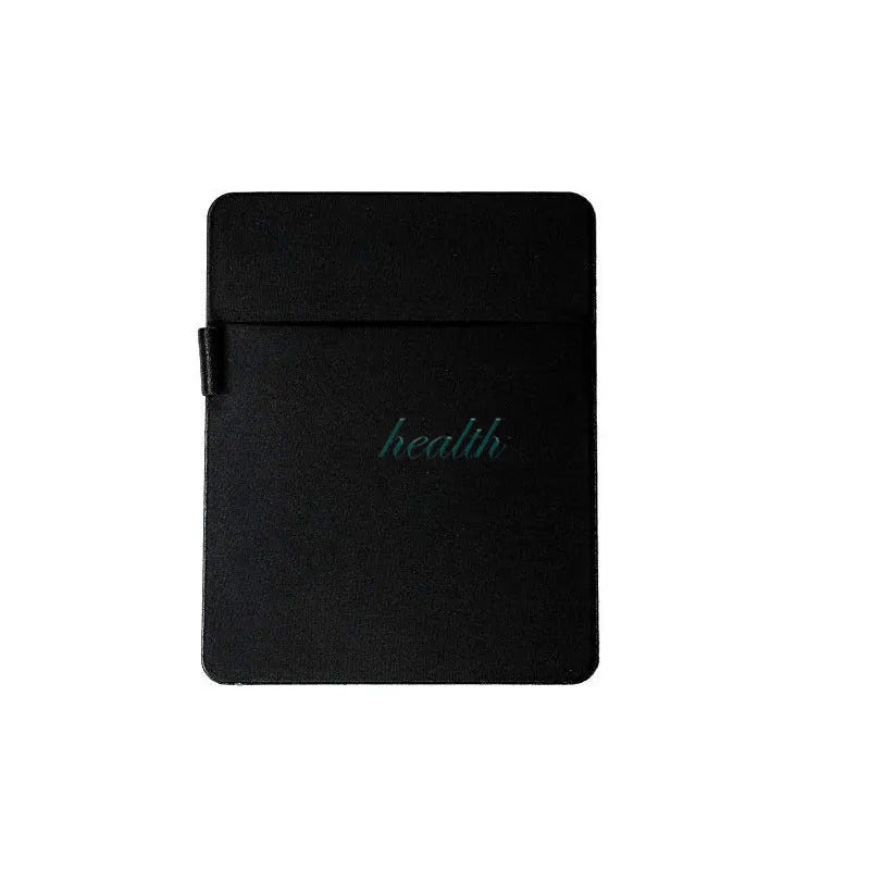 Black adhesive laptop back storage bag with pen loop, 15x12cm, stuck to laptop back