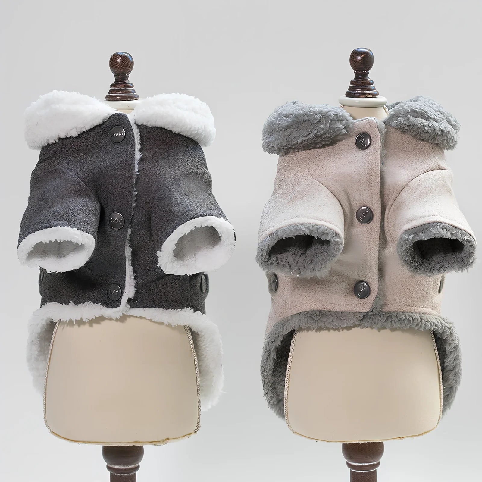 Thick warm velvet jacket for French Bulldog in dark grey, size L with 32cm back length