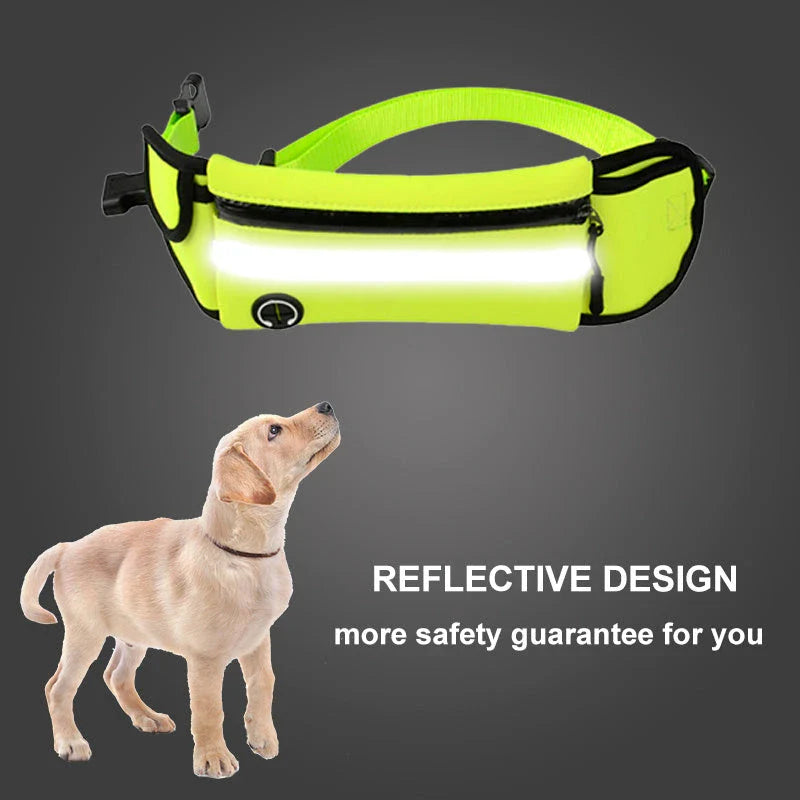 Waterproof reflective pet running waist bag with adjustable traction rope