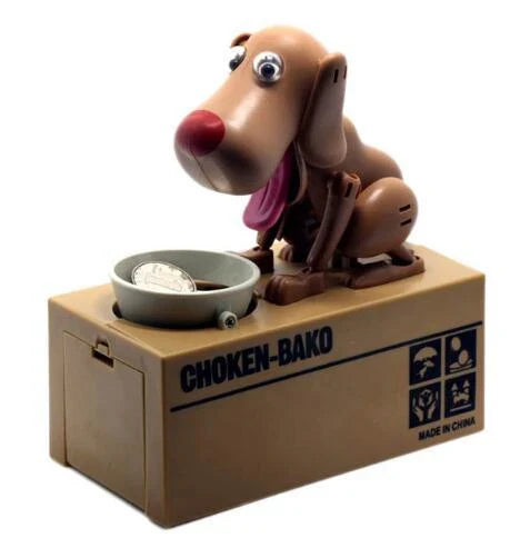 Robotic dog piggy bank with automatic coin collection in various colours