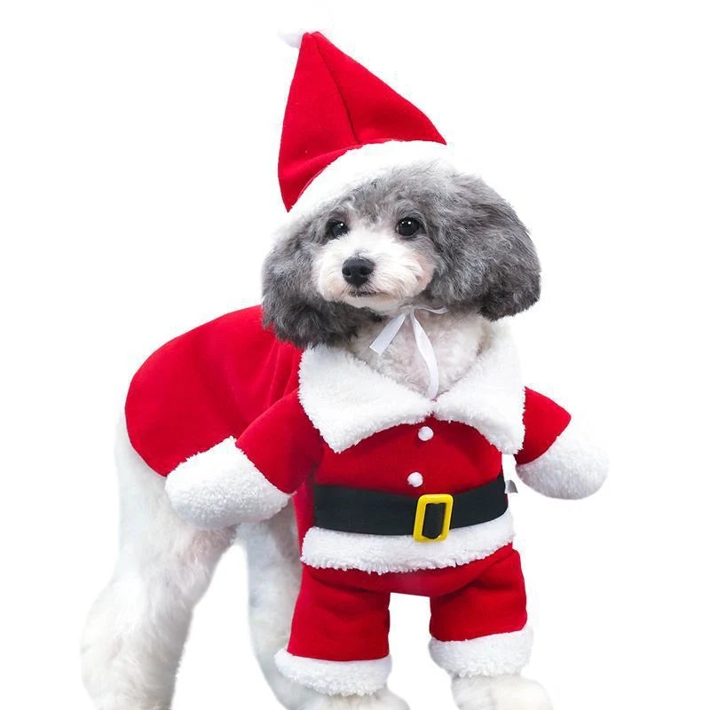 Red Santa Claus pet Christmas decoration costume with stretchable design