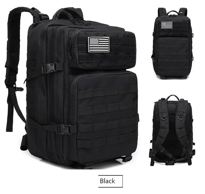 Outdoor leisure backpack 45L 900D Oxford waterproof fabric solid colour unisex rucksack for hiking and travel