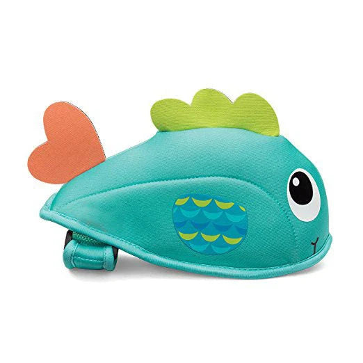 Whale-shaped bath tap safety cover with adjustable closure, designed to protect baby's head during bathtime