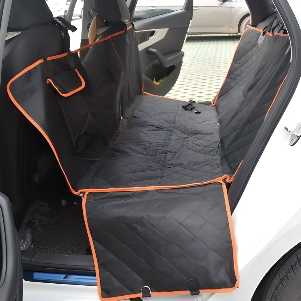 Pet car seat cover 600D Oxford cloth black with orange edge on rear seat