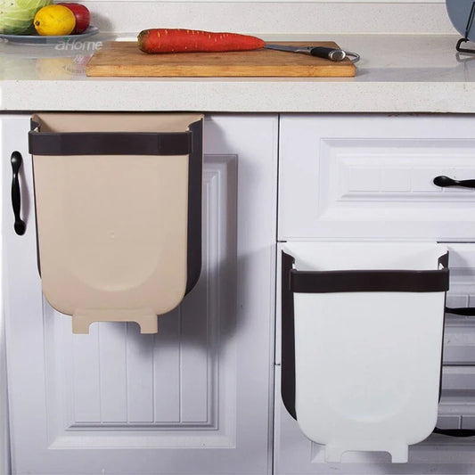 Foldable Wall Mounted Trashcan in brown and white, 9-litre capacity