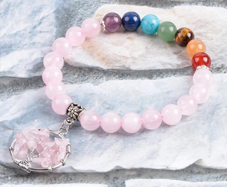 Crystal Beaded Bracelet with seven chakras design and powder crystal beads