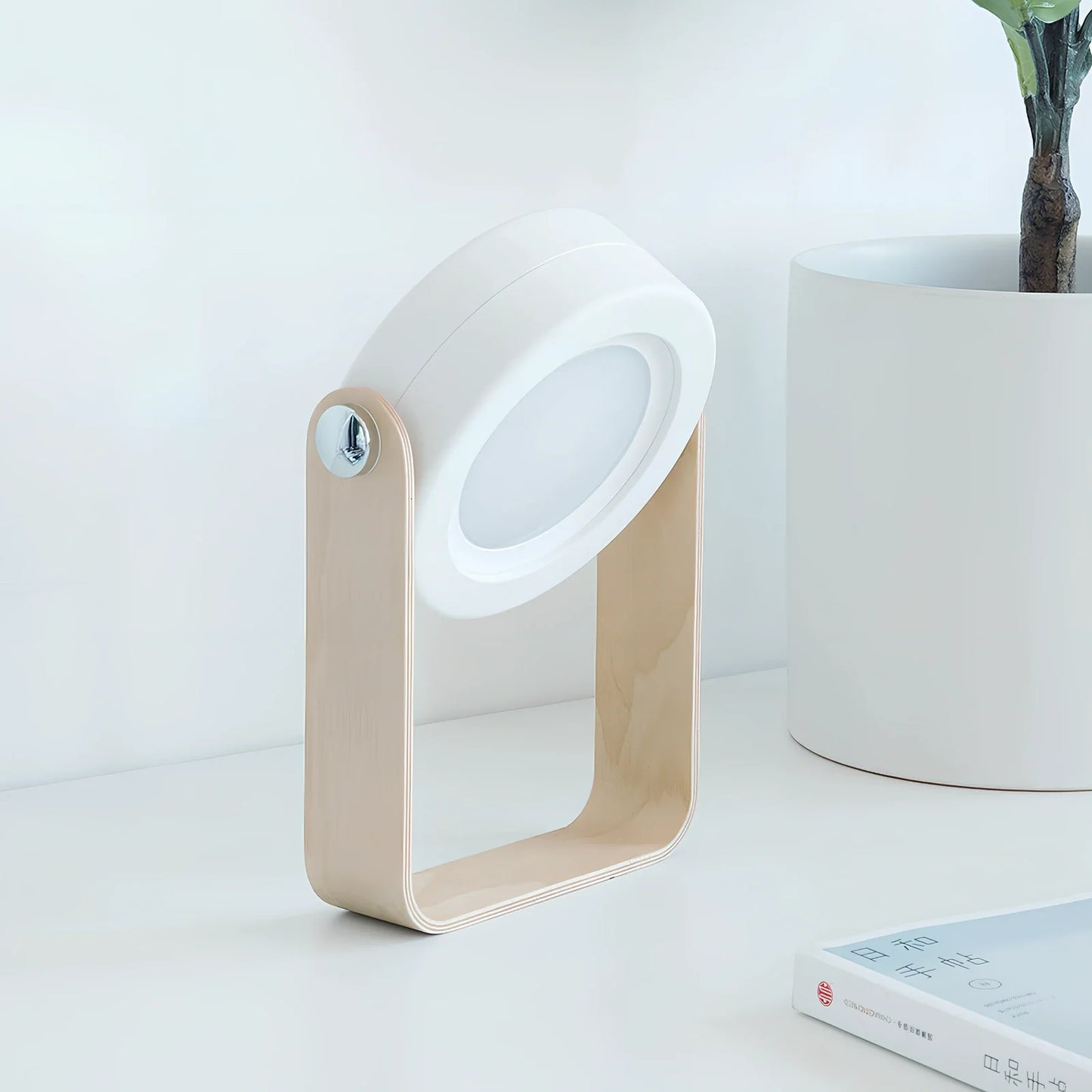 USB rechargeable lantern night light with touch dimming and 360-degree rotation in white finish