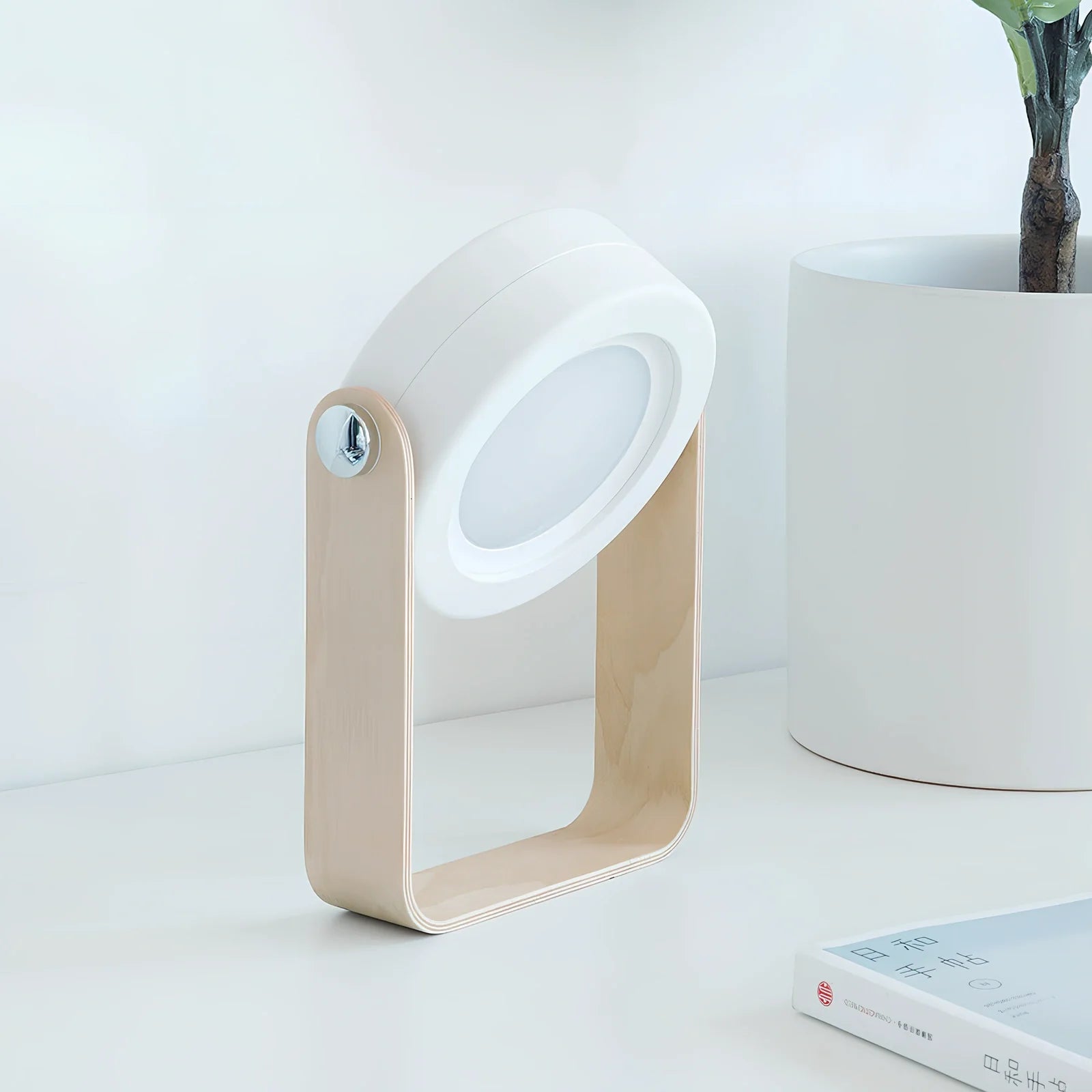 USB rechargeable lantern night light with touch dimming and 360-degree rotation in white finish