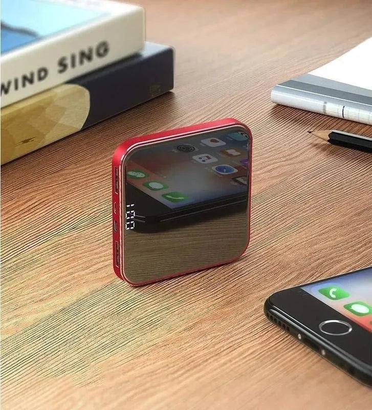 Ultra-thin mirror mini power bank with LCD display – 8000mAh alloy shell in three colours