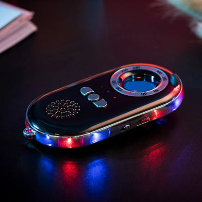 Compact RF scanner and alarm in black and rose gold for personal privacy and security