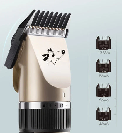 Dog hair clipper with ceramic blade and adjustable combs for precise grooming