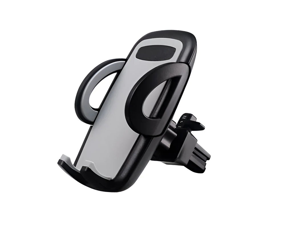 Black universal car air vent mobile phone holder with adjustable plastic clip mount