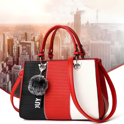 Women's grey PU leather patchwork messenger bag with crossbody strap and magnetic closure