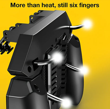 Black AK77 game controller handle with rotatable lever and touch triggers for PUBG on 67-90mm mobiles, 1200mAh battery