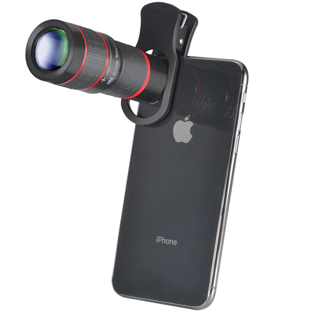 20x smartphone telescope with universal clip mount and optical glass lens for mobile photography