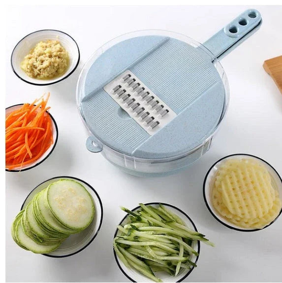 8-in-1 Multipurpose Mandoline Slicer with Interchangeable Stainless Steel Blades for Slicing, Dicing, and Shredding Vegetables, Fruits, and Cheeses