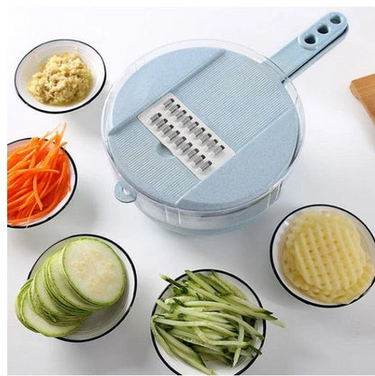 8-in-1 Multipurpose Mandoline Slicer with Interchangeable Stainless Steel Blades for Slicing, Dicing, and Shredding Vegetables, Fruits, and Cheeses