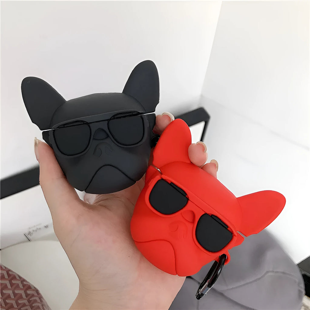 Silicone protective cover for Airpods with cartoon animal hook, black colour option
