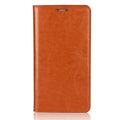 Genuine leather flip wallet case for iPhone XR with crazy horse pattern in brown colour, showing card slots